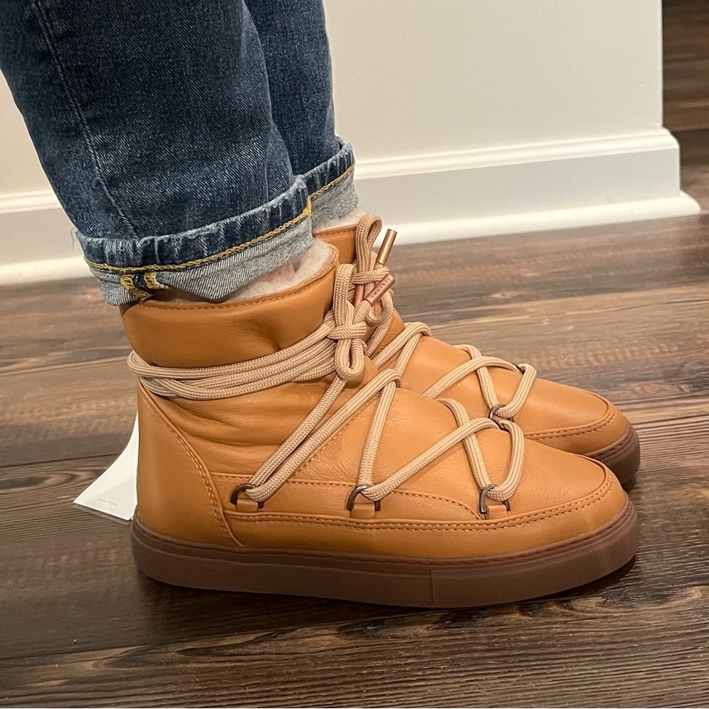 NWT Anthropologie INUIKII Napa Boots Leather Sneaker Genuine Shearling - Picture 8 of 13